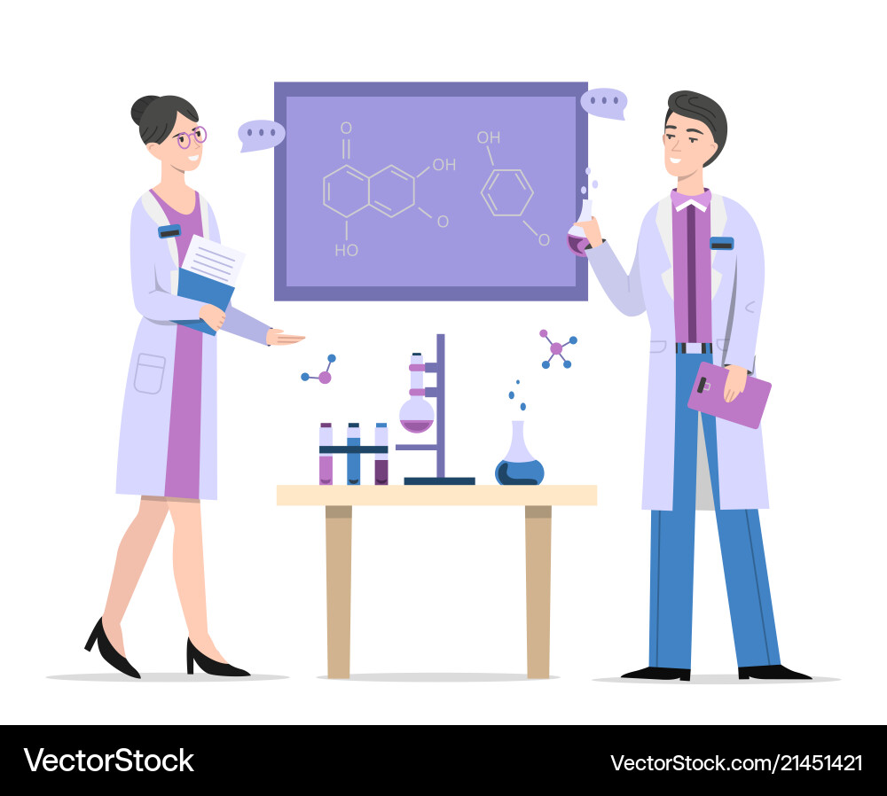 Scientists Discussing Formulas vector image