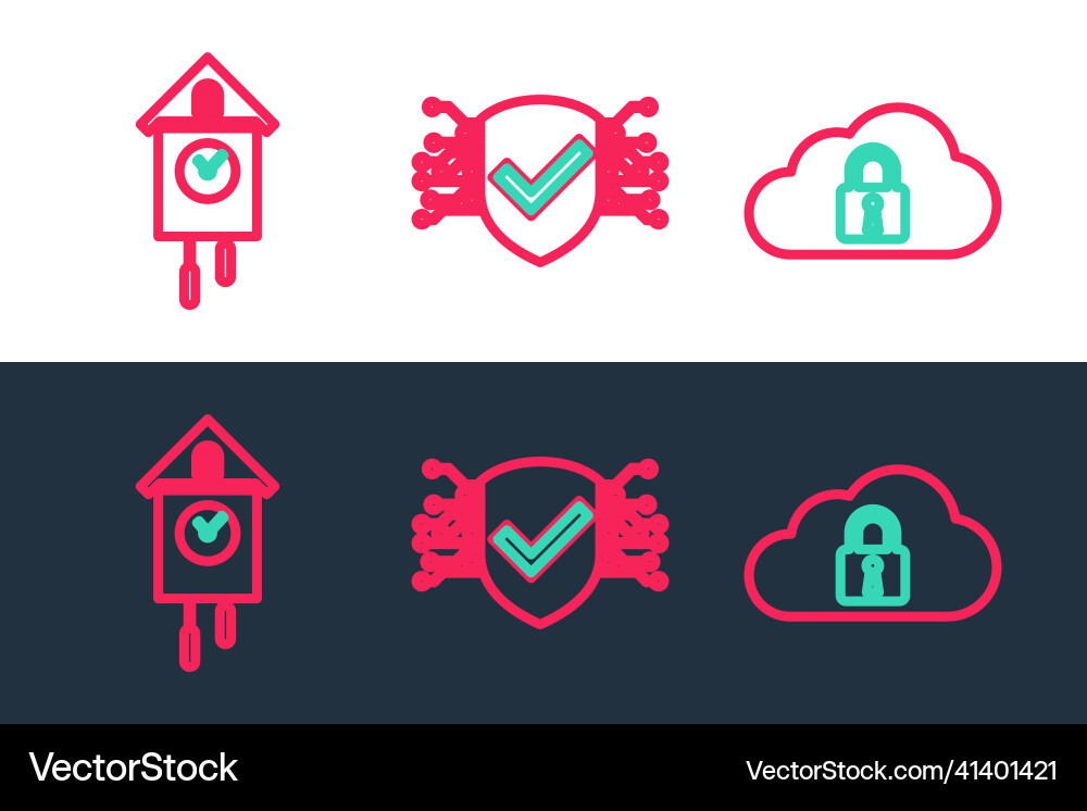 Set line cloud computing lock retro wall watch Set line cloud computing lock retro wall watch vector image