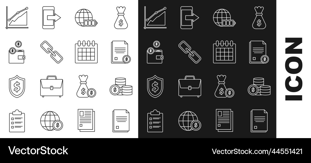 Set line file document coin money with dollar Set line file document coin money with dollar vector image