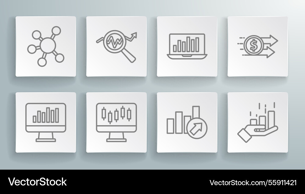 Set line monitor with graph chart search data Set line monitor with graph chart search data vector image