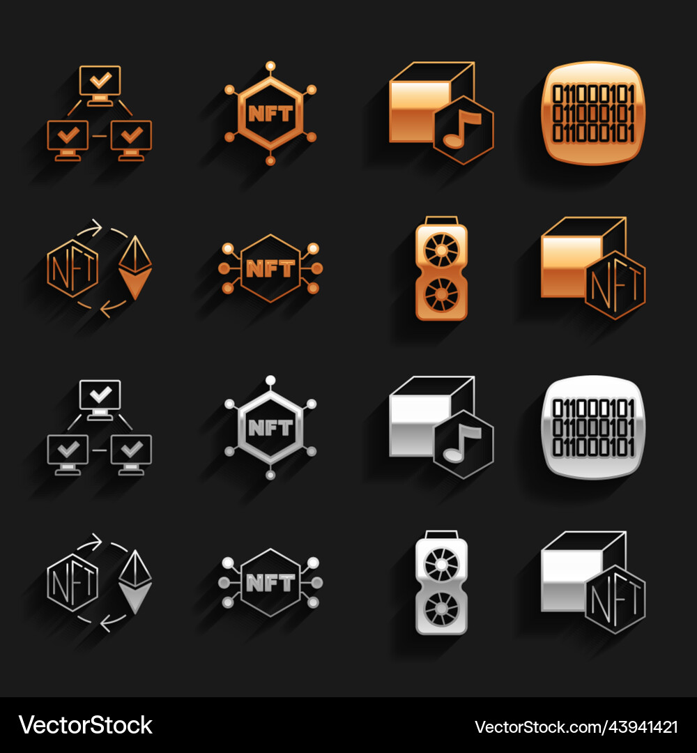 Set nft digital crypto art binary code video Set nft digital crypto art binary code video vector image