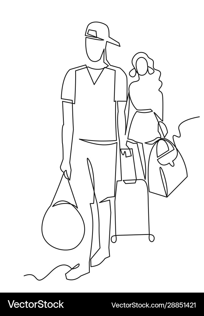 Tourists continuous one line drawing two vector image