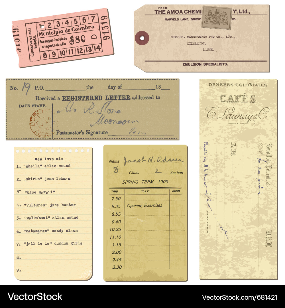 Vintage paper ticket elements Royalty Free Vector Image