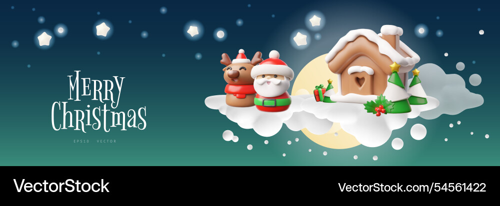 3d banner with santa claus figure deer 3d banner with santa claus figure deer vector image