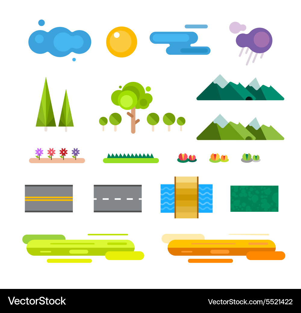 Abstract landscape constructor icons set Vector Image