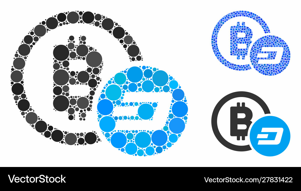 Bitcoin and dash composition icon spheric items Bitcoin and dash composition icon spheric items Vector Image