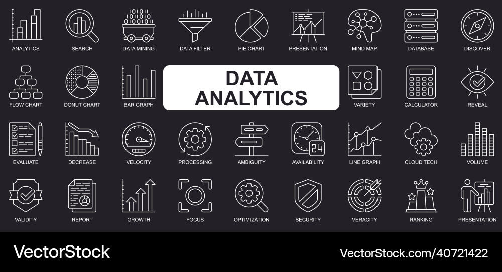 Data Analytics Line Icons Set vector image