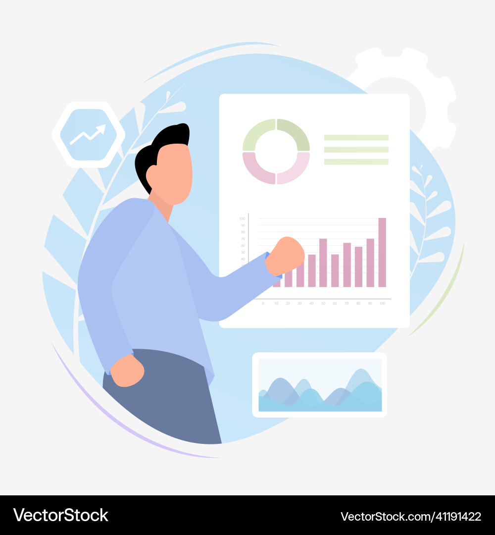 Data analytics report concept with analyst man Vector Image