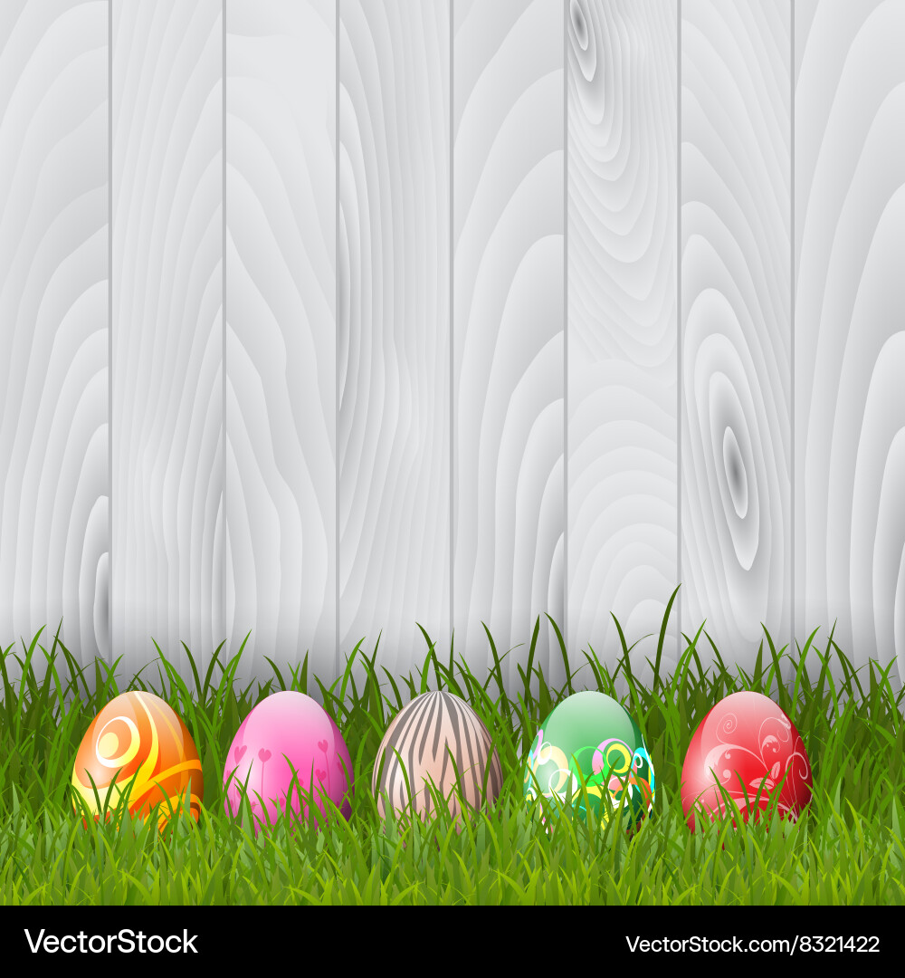 Easter Eggs on Wooden Background Royalty Free Vector VectorStock
