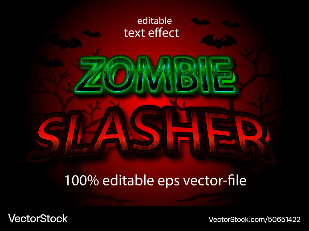 Editable text effect zombie slasher 3d gradient Vector Image