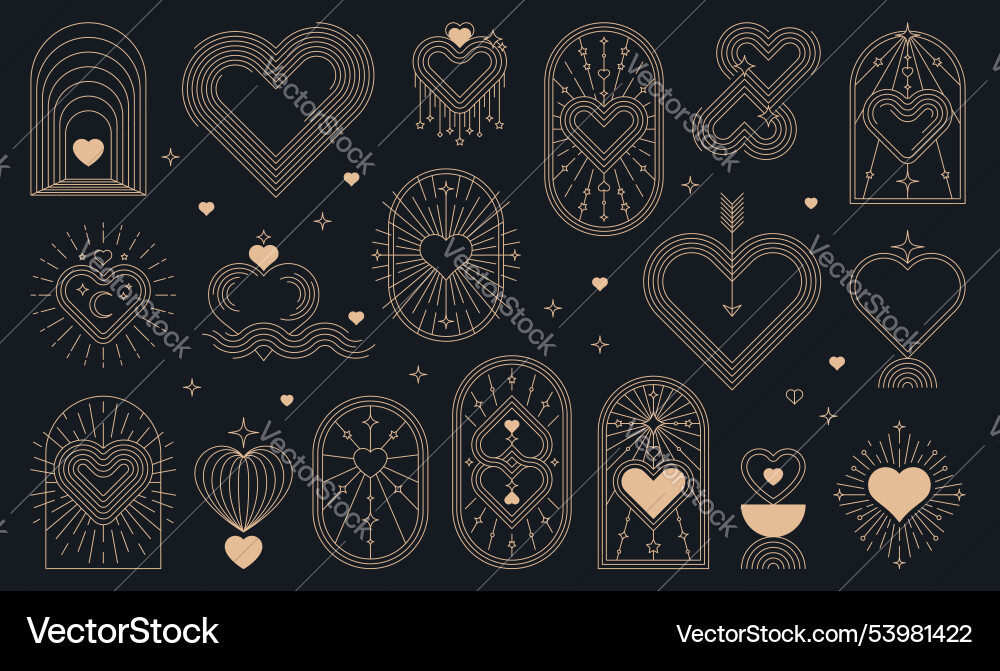 Golden boho valentine herzen esoterische Symbole Golden boho valentine herzen esoterische Symbole vektorbild