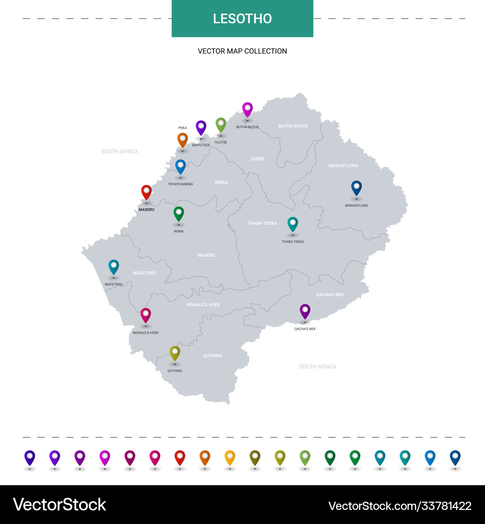 Lesotho map with location pointer marks Lesotho map with location pointer marks Vector Image