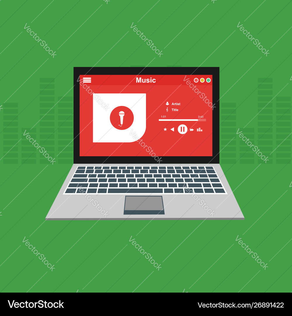 Media player application app template with flat Media player application app template with flat vector image