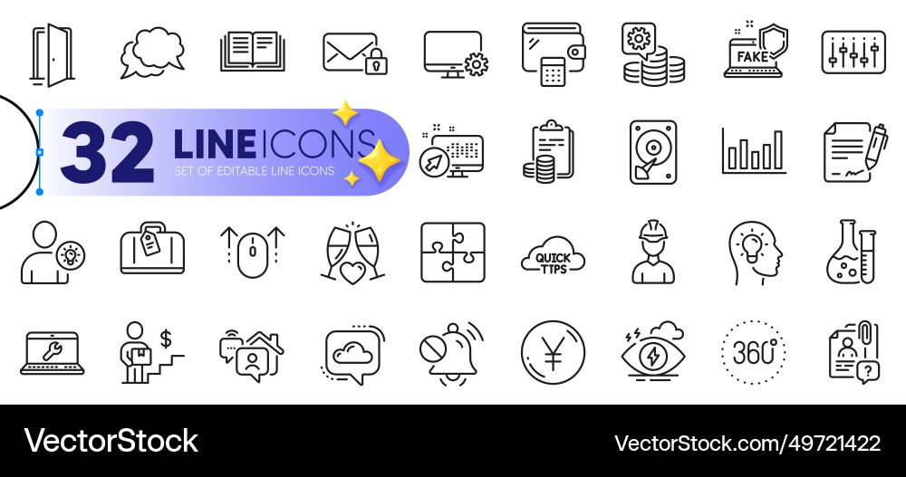 Outline set of web system puzzle and search Vector Image