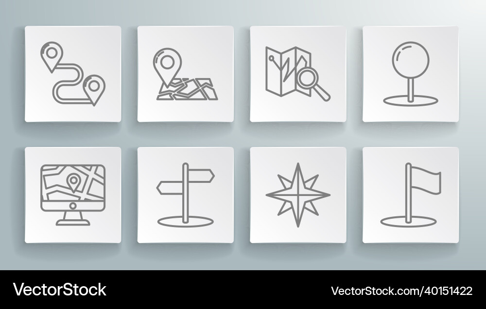 Set line monitor and folded map with location Set line monitor and folded map with location vector image
