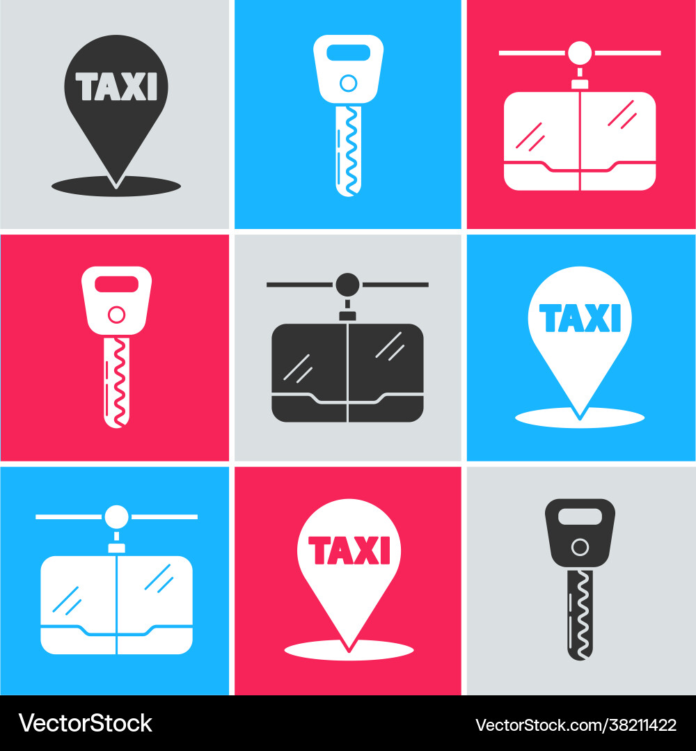 Set map pointer with taxi car key and cable Vector Image