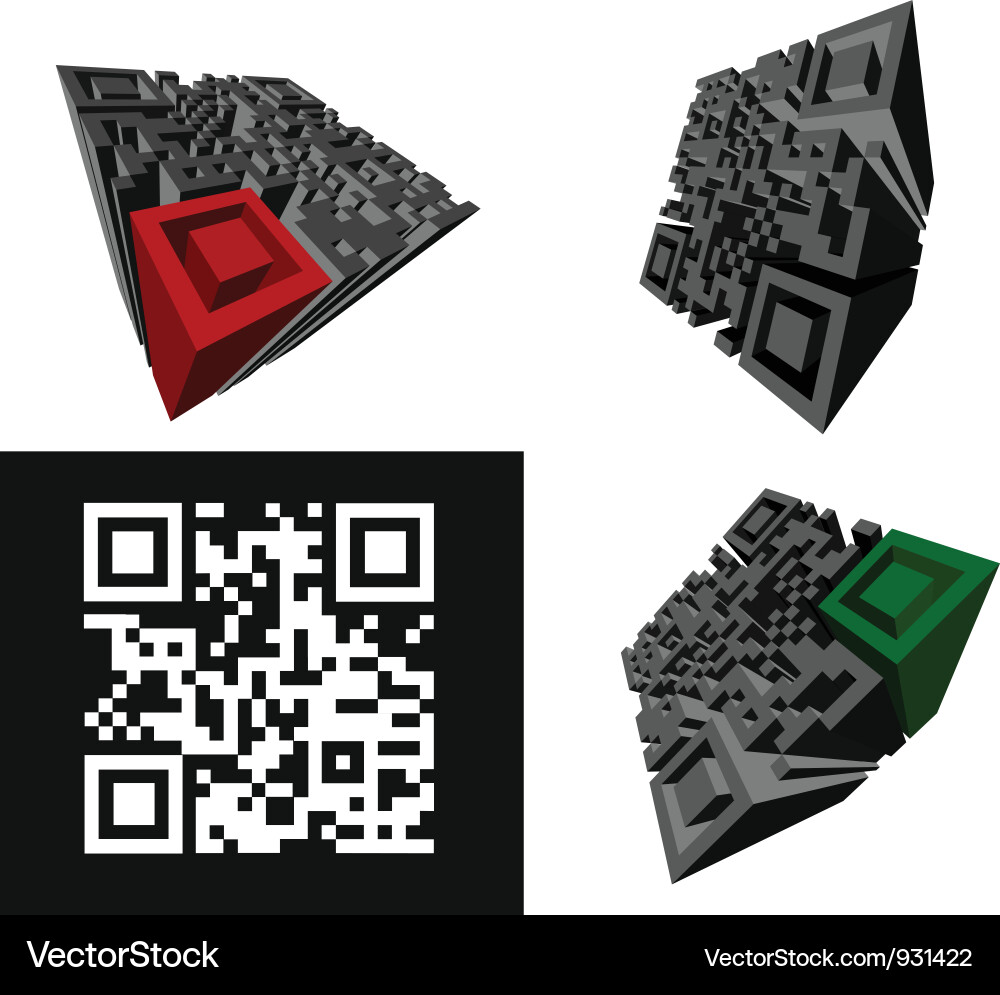 Set of abstract 3d qr-code standing on a white bac vector image