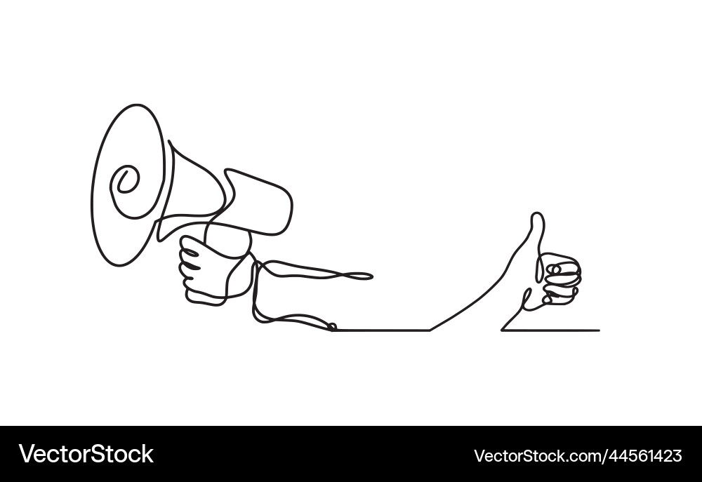 Abstract megaphone with hand as continuous lines Vector Image