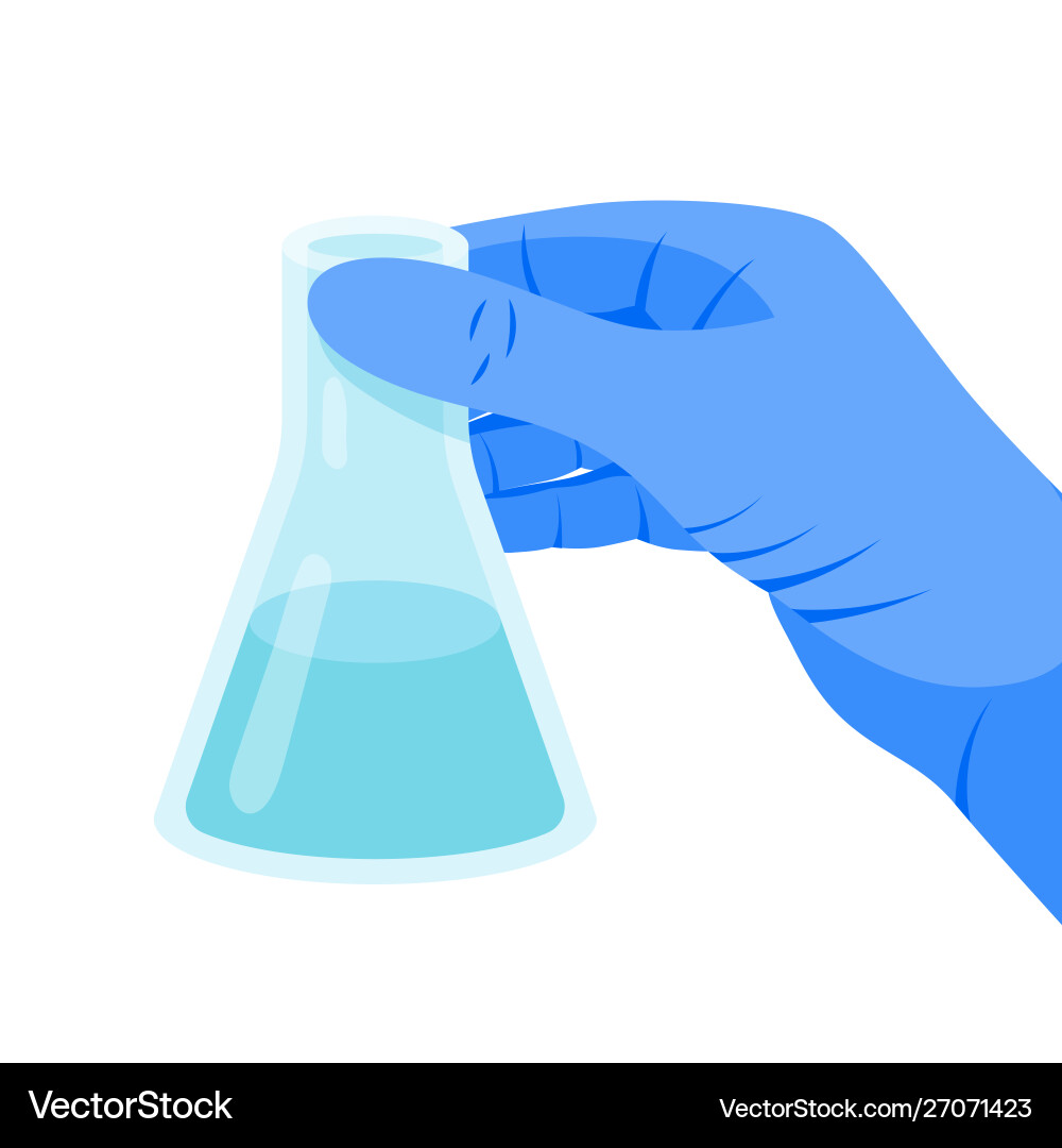 Flask with Glove - Science Lab Vector Image