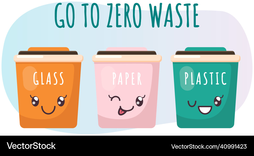 Garbage sorting containers in cute kawaii style Vector Image