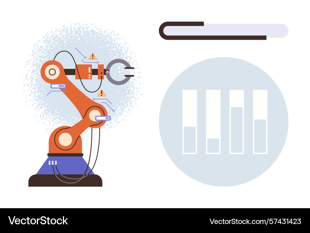 Robotic arm performing automated task Robotic arm performing automated task vector image