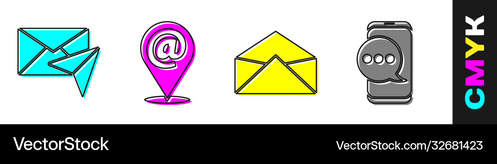 Set envelope location and mail e-mail Set envelope location and mail e-mail vector image