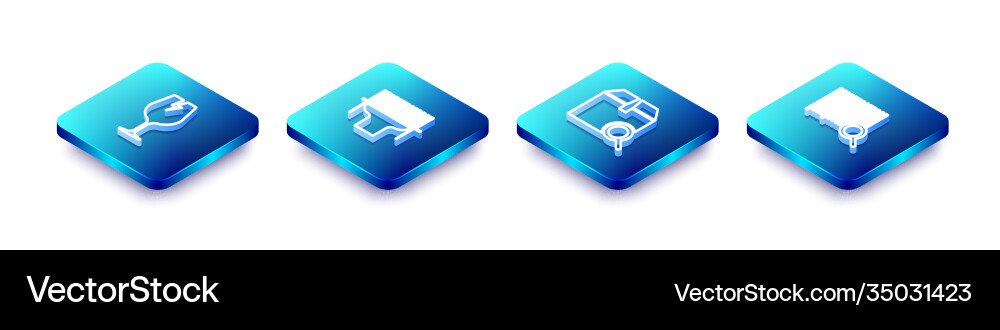 Set isometric line fragile broken glass scanner Vector Image