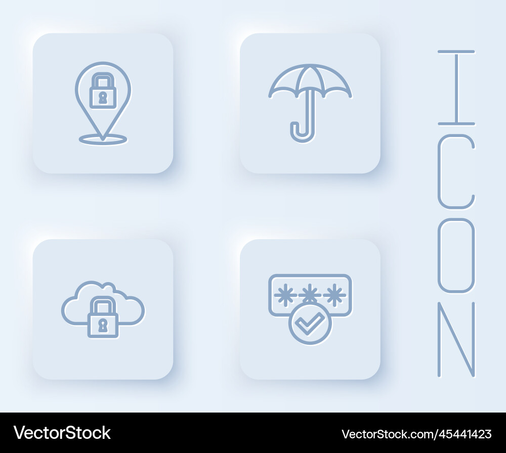 Set line lock umbrella cloud computing Set line lock umbrella cloud computing vector image