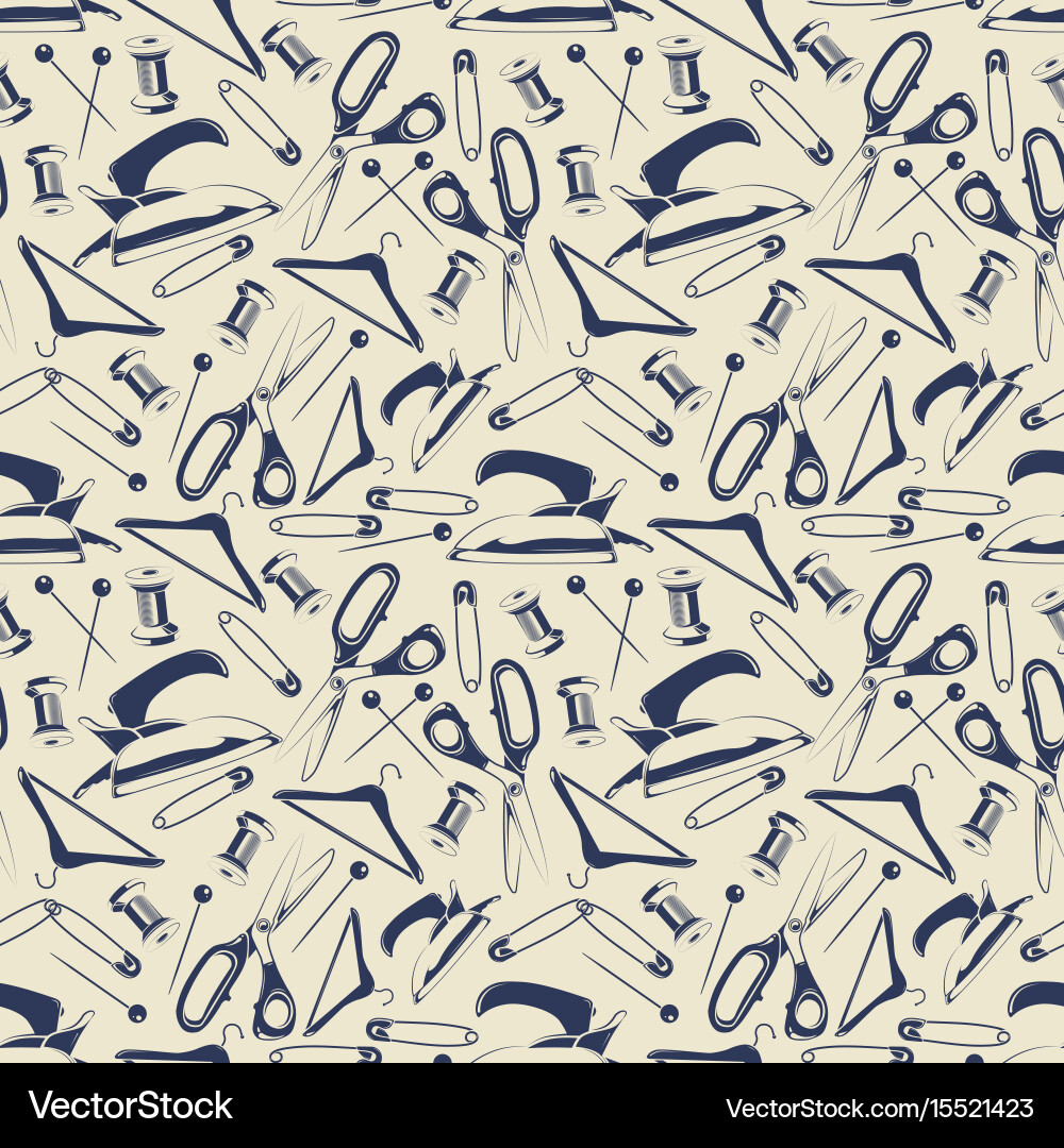 Tailor shop seamless pattern with scissors iron vector image