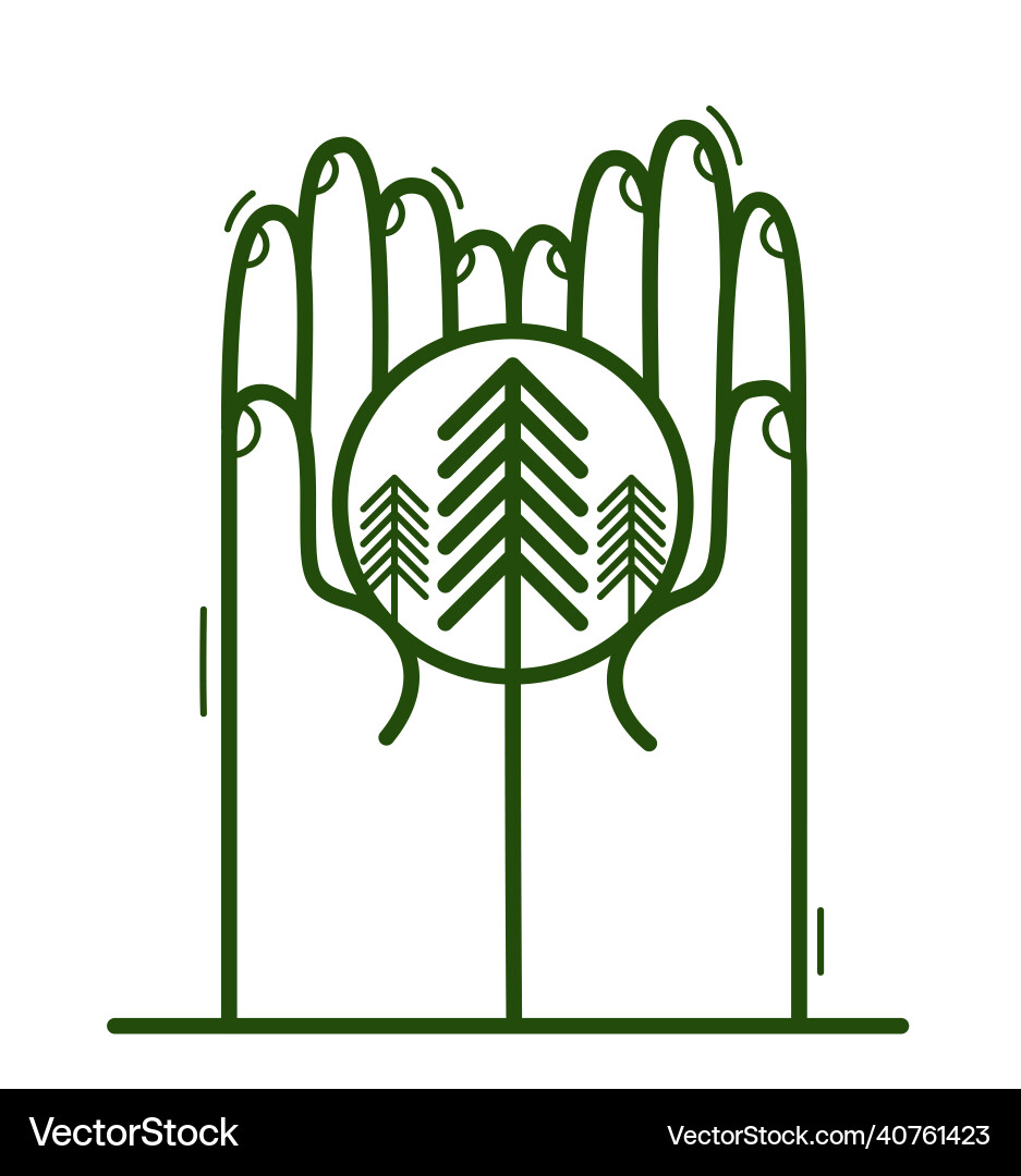 Two hands with pine trees protecting and showing Two hands with pine trees protecting and showing vector image