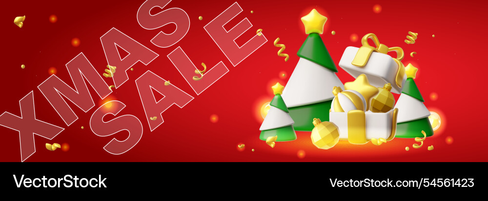 Xmas sale 3d plastic style banner design Xmas sale 3d plastic style banner design vector image