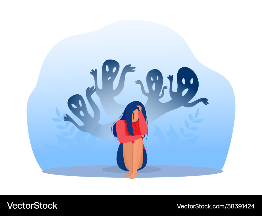 Anxious Young Woman with Fearful Thoughts vector image
