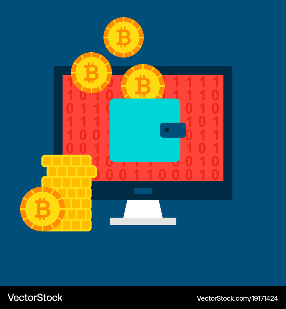 Bitcoin computer wallet concept Vector Image