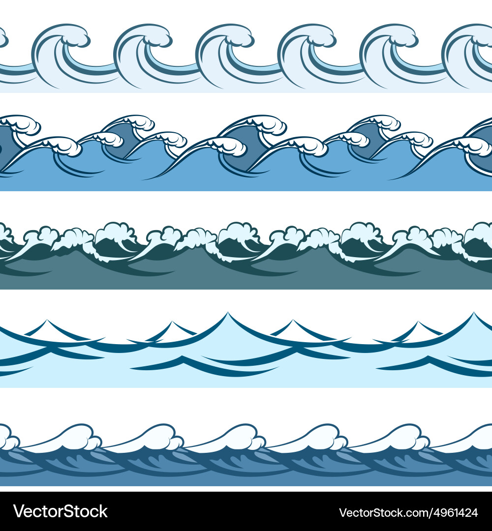 Blue waves seamless line patterns Royalty Free Vector Image