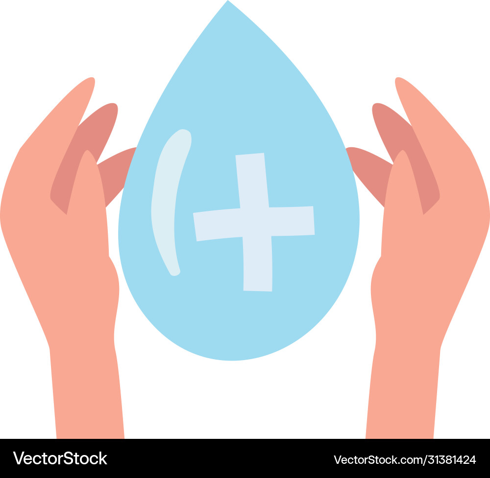 Cross inside drop between hands flat style icon vector image