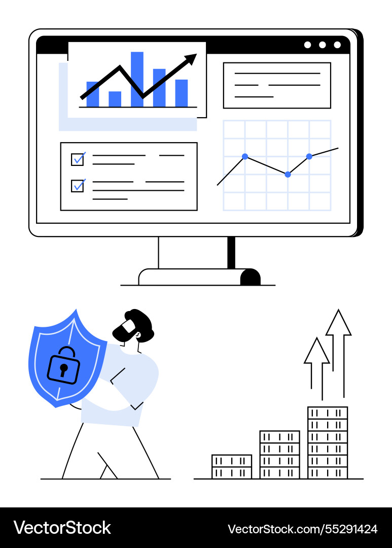 Data security and growth analytics with shield Data security and growth analytics with shield Vector Image