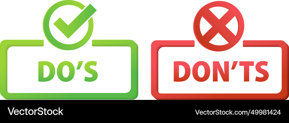 Dos and donts with checkmark cross icons Dos and donts with checkmark cross icons vector image