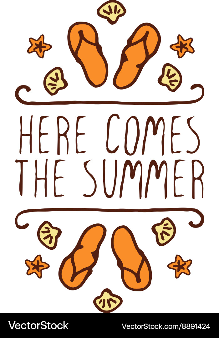 Hand-sketched typographic element with flip flops Vector Image