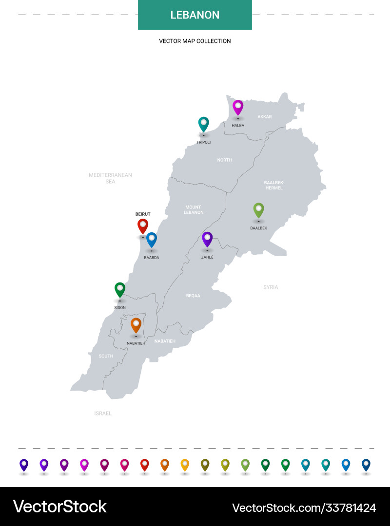 Lebanon map with location pointer marks vector image