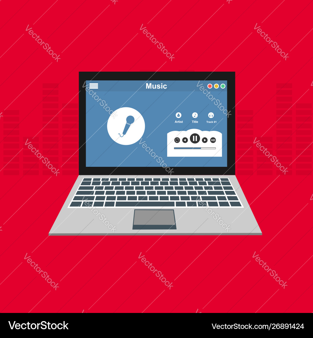 Media player application app template with flat Media player application app template with flat Vector Image