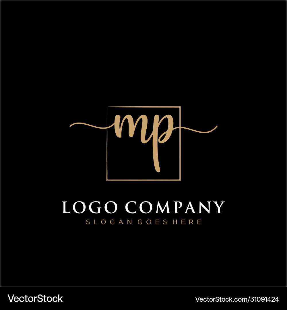 Mp initial handwriting logo with rectangle Vector Image