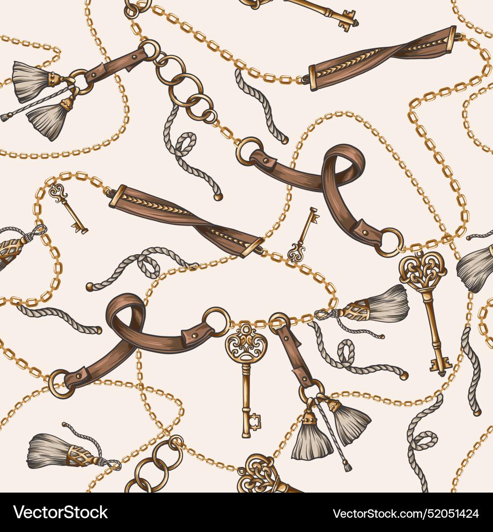 Seamless pattern with chain belt and key Seamless pattern with chain belt and key vector image
