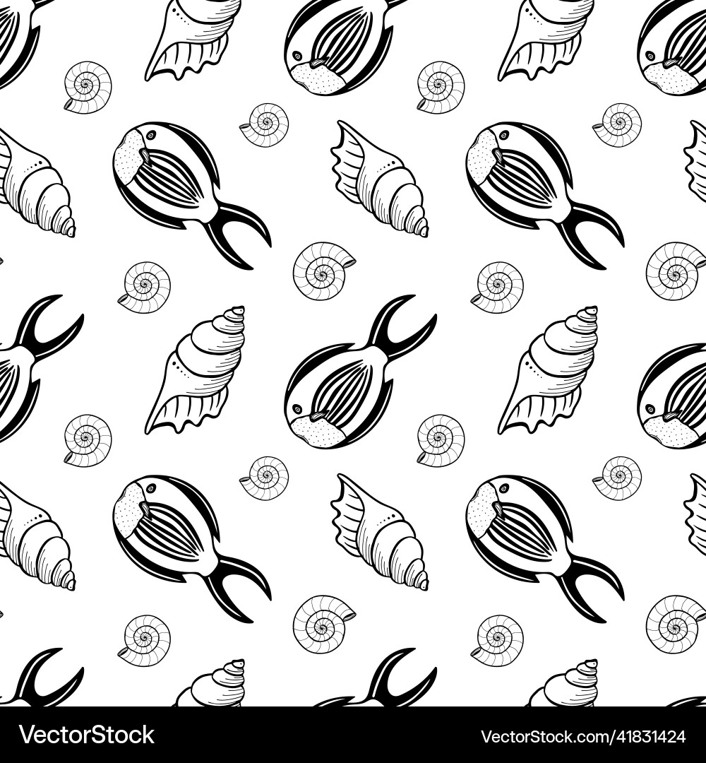 Seamless pattern with fishes and shells Seamless pattern with fishes and shells vector image