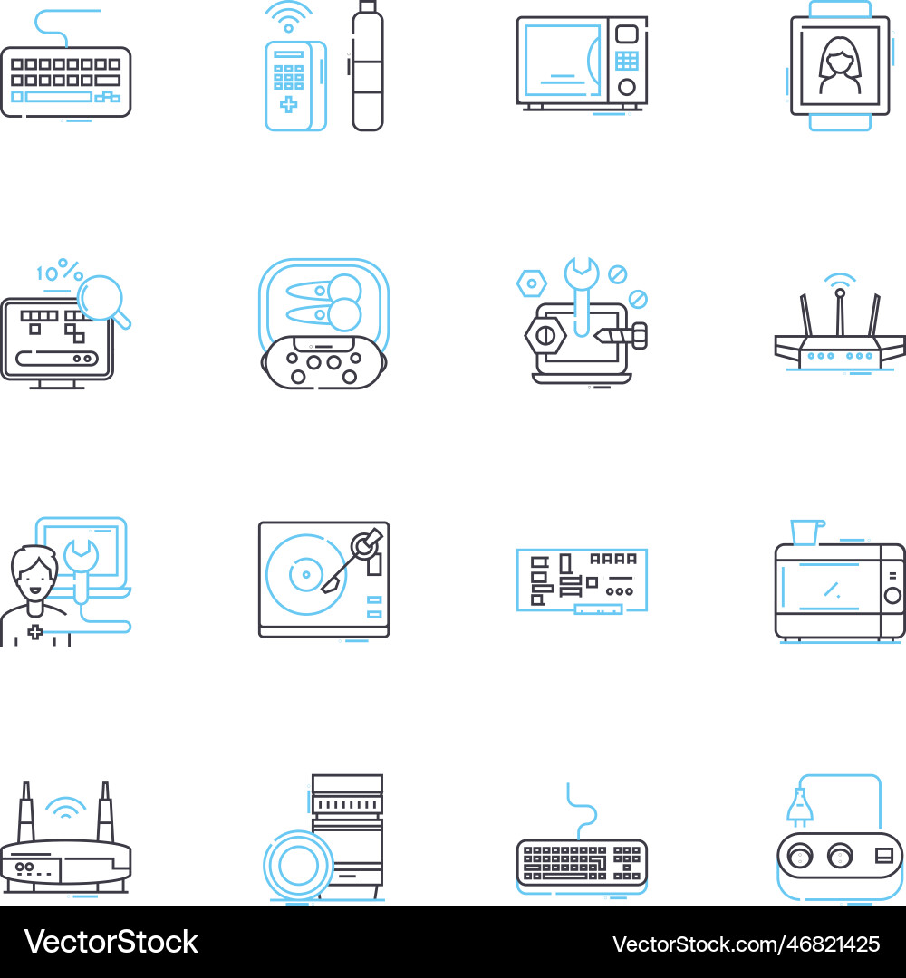 Automated systems linear icons set robotics Automated systems linear icons set robotics vector image