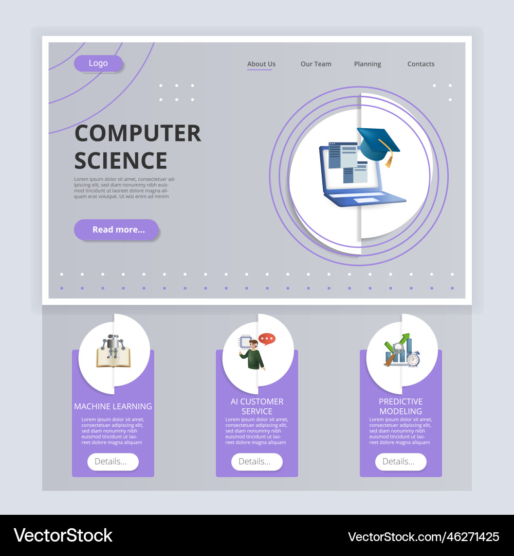 Computer science flat landing page website Computer science flat landing page website vector image