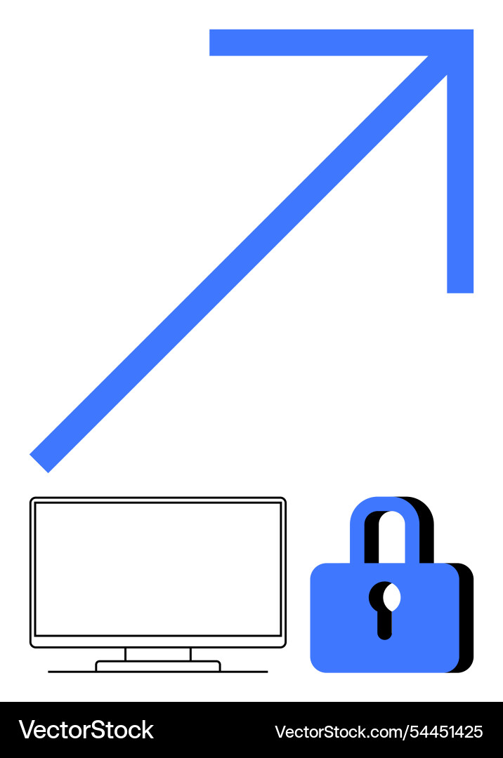 Computer screen security lock and upward arrow Vector Image