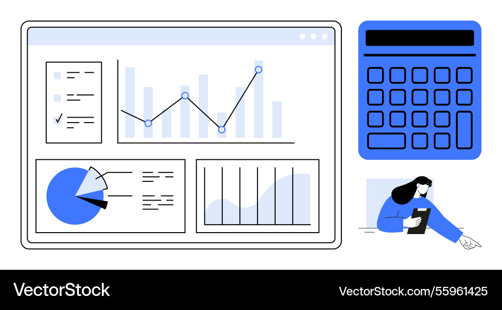 Data analysis dashboard with graphs calculator Data analysis dashboard with graphs calculator vector image