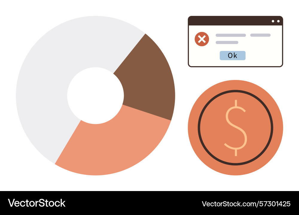 Financial error notification with pie chart and Financial error notification with pie chart and vector image