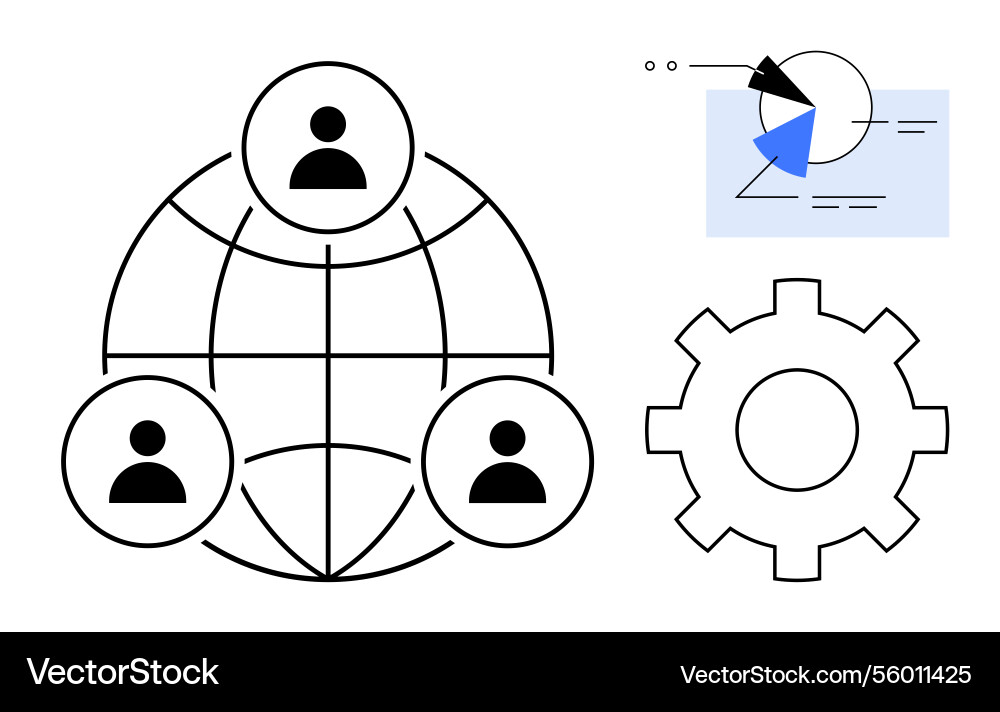 Global collaboration network with data analysis Global collaboration network with data analysis vector image