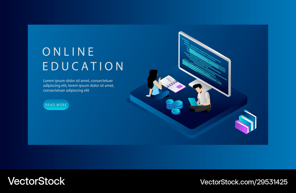 Isometric online education website landing page Isometric online education website landing page vector image